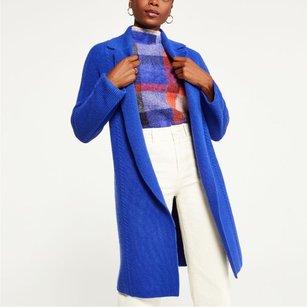 Ann Taylor vibrant Blue Mixed Ribbed Open Cardigan . New with tags. Size XS.